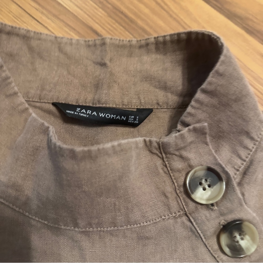 Zara Women’s Brown 100% Linen Tunic Size Small - Picture 3 of 9